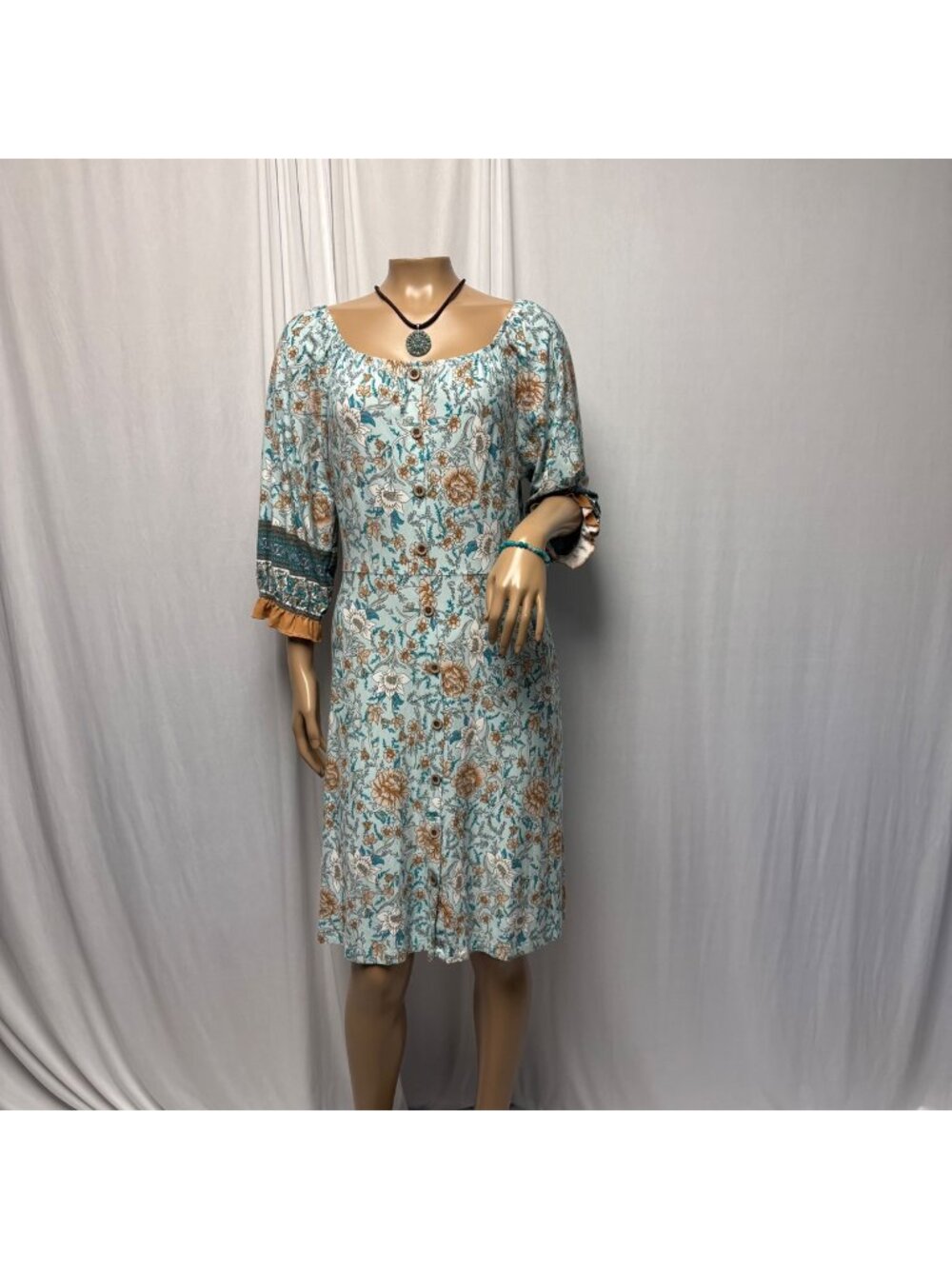 Esqualo Floral Dress Womens Small Boho Button Front Cottagecore Feminine Comfy